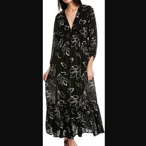 Z Supply Celina Maxi Dress Large Black White Abstract Leaf Gauzy Artsy
